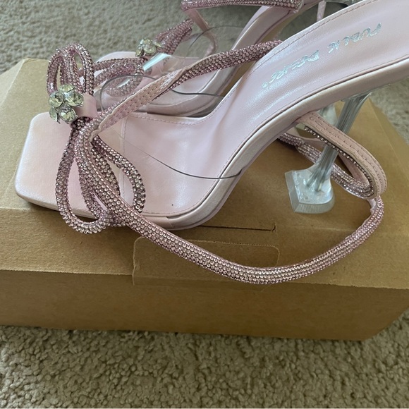 Public Desire Wide Fit Exclusive Glimmer Strappy heeled sandals in pink satin - Picture 3 of 3